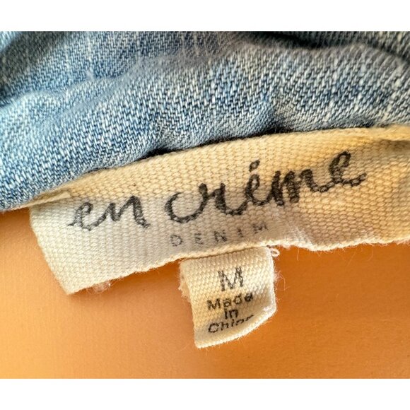 Distressed Denim Shirt Dress By En Crème Size M Long-Sleeve Frayed Hem Button-Up - Picture 10 of 11